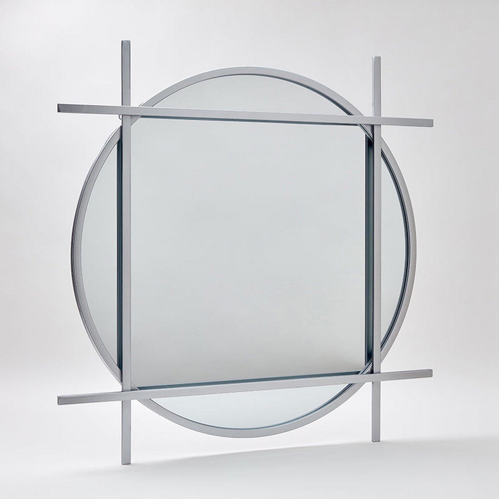 Round Mirror With Geometric Square Frame In Silver Grey Buy Online From   Round Square Mirror Silver1 